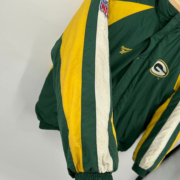 Vintage 90s men's Pro Line Reebok Green Bay Packers NFL Football Puffer Jacket‎ - Picture 5 of 11